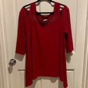 Vejaiz Designs Cold Shoulder 3/4 sleeve Red XL